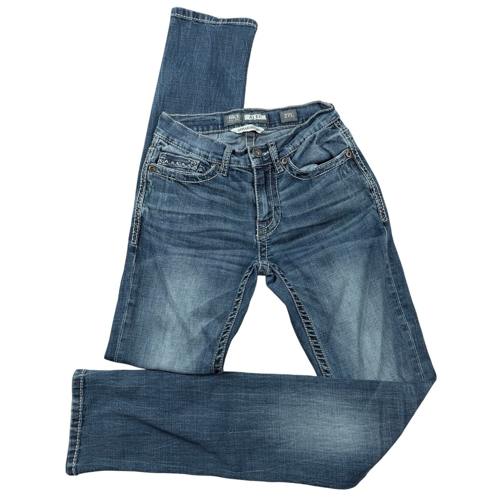 BKE Alec Straight Leg Jeans Mens 27L Medium Wash Contrast Stitch Denim